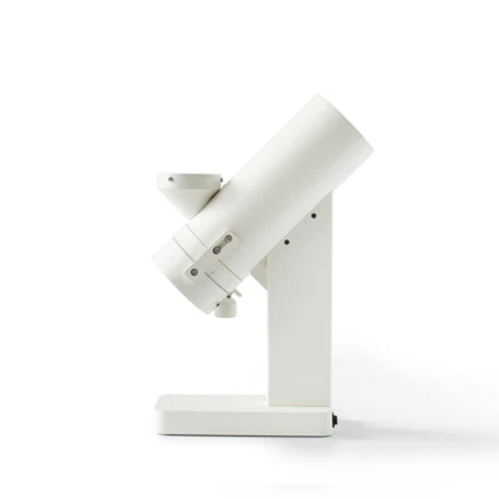 Front view of the Acaia Orbit Coffee Grinder in white with modern minimalist design.