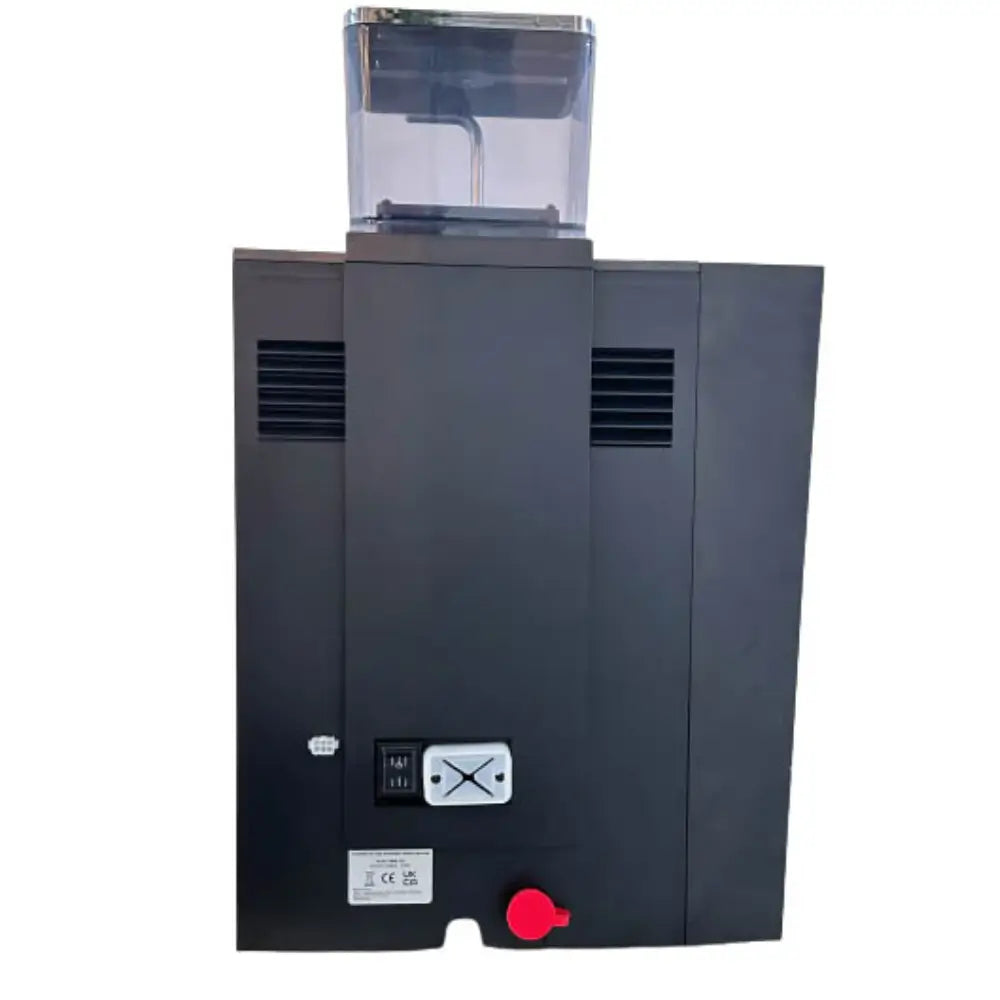 Rear view of Bestir BM80 coffee machine showing power switch and bean hopper.