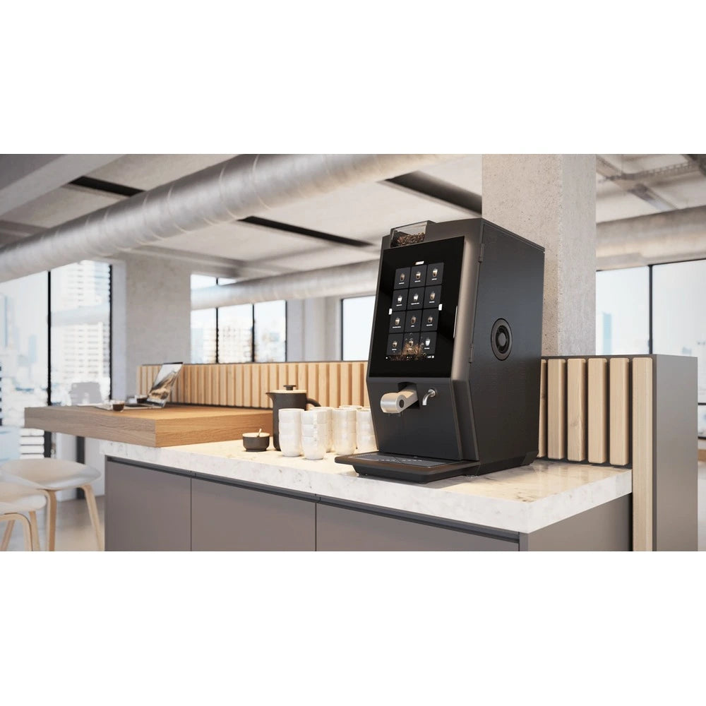 Side view of the Bravilor Esprecious 12 Bean to Cup Coffee & Espresso Machine with 2 Instant Canisters