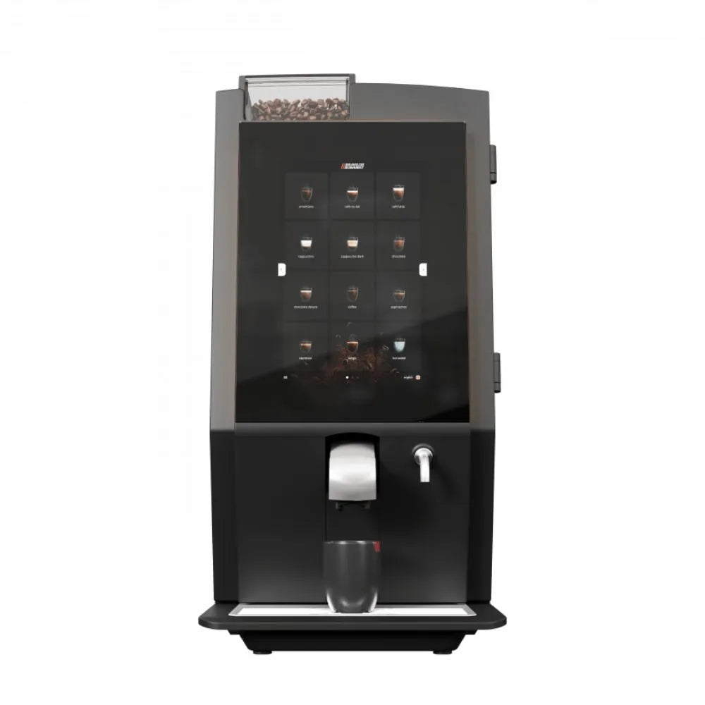 Front view of the Bravilor Esprecious 12 Bean to Cup Coffee & Espresso Machine with 2 Instant Canisters