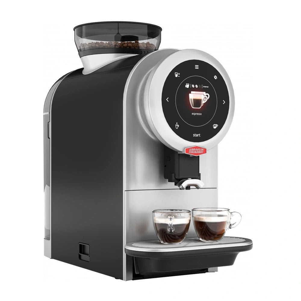 Left side view of the Bravilor SPRSO bean-to-cup coffee and espresso machine with digital display