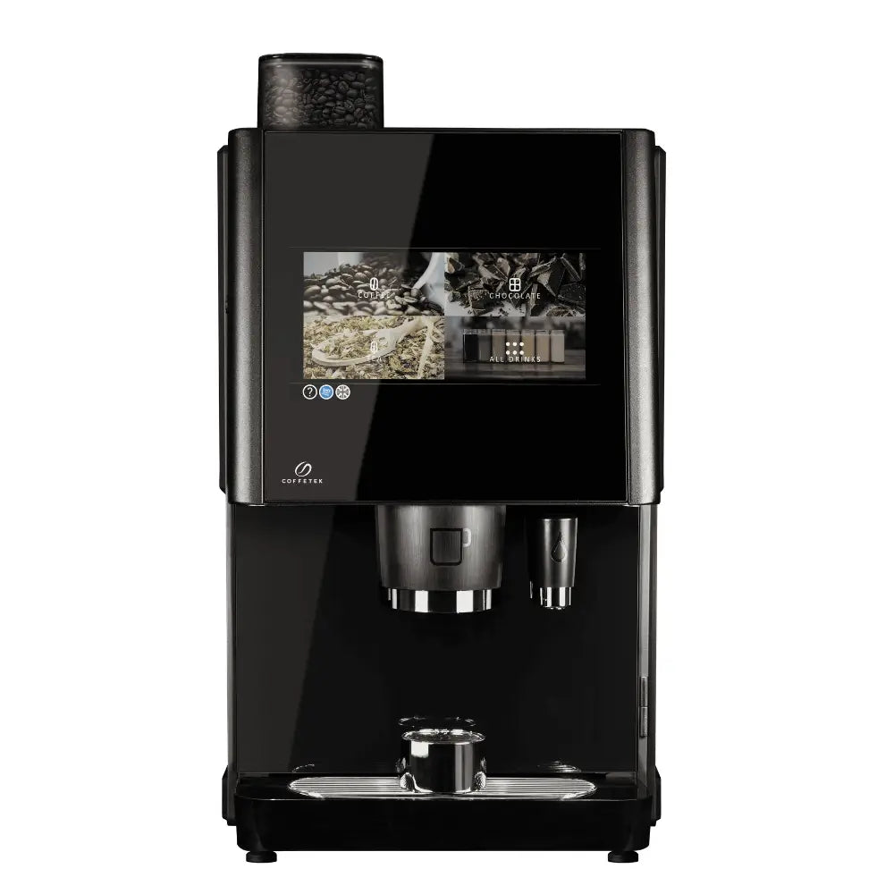 Front view of Coffetek Vitro Series 3 espresso automatic coffee machine with touchscreen display and bean hopper