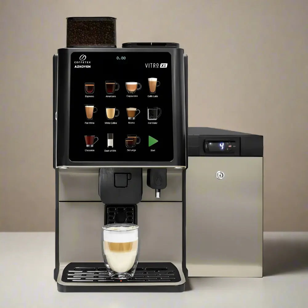 Coffetek Vitro X1 MIA automatic bean-to-cup coffee machine with touchscreen drinks menu and smart milk fridge