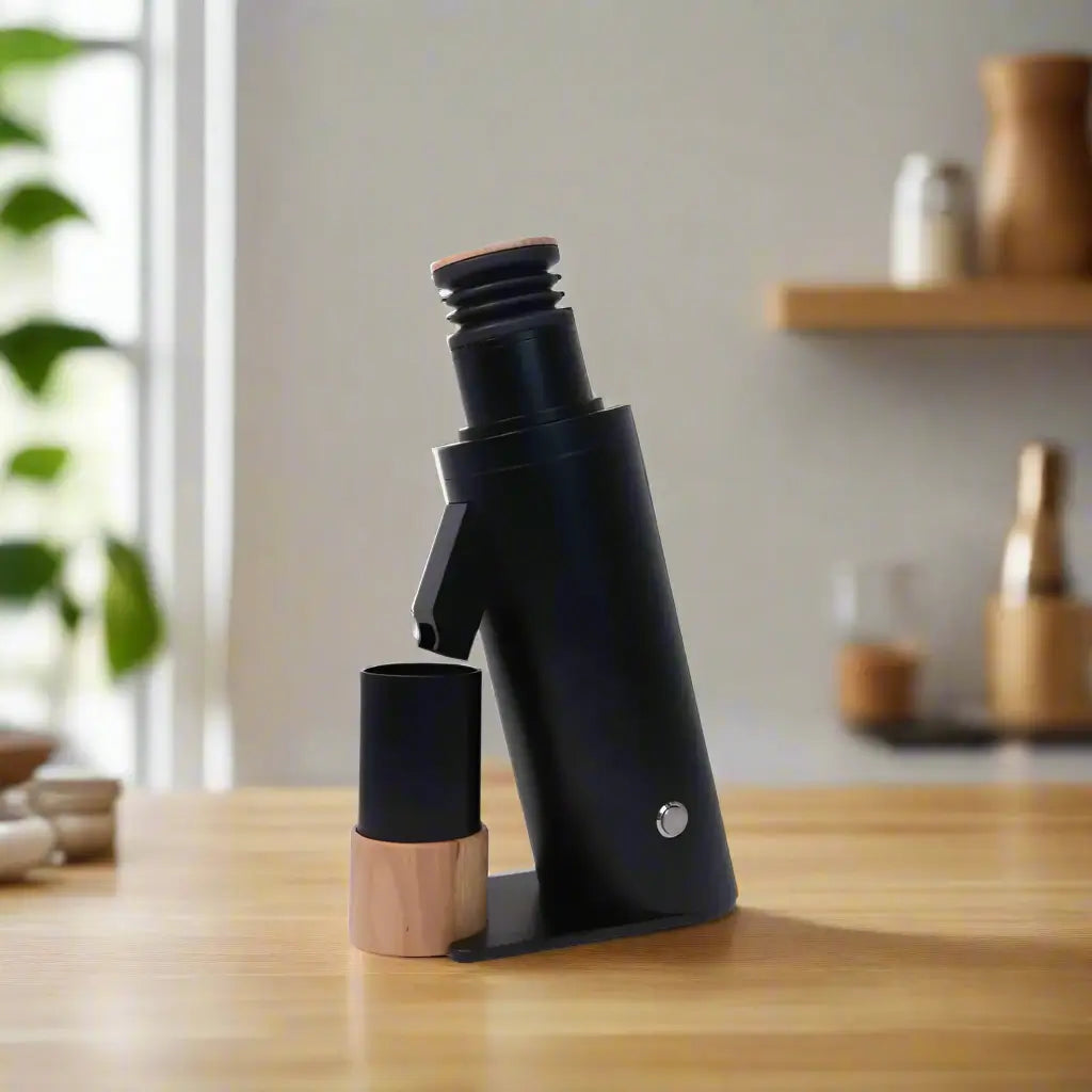 Side view of DF64V Gen 2 black electric coffee grinder