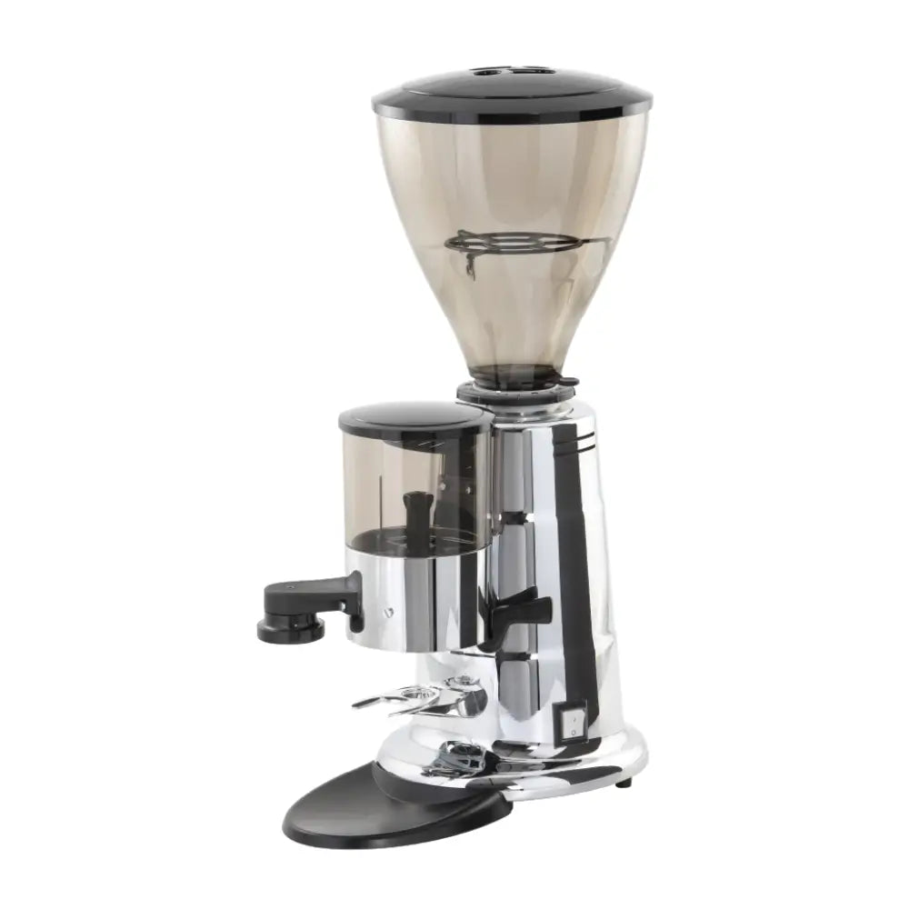 Grey Fracino F6 on-demand espresso grinder with a digital interface and stepless adjustment collar.