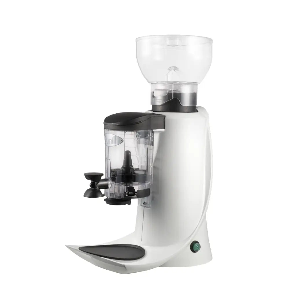 White Fracino Luxo automatic commercial grinder with a front dosing chamber, known for its 55dB silent motor.
