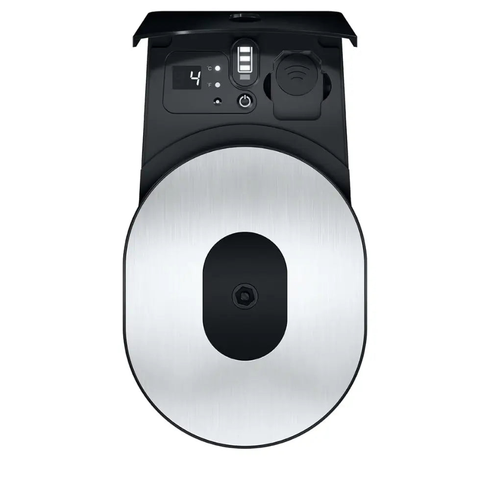 Top-down view of the Jura Cool Control, showing the digital temperature display, battery level, and wireless connectivity symbol.