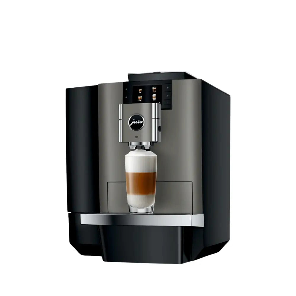 Angled side view of Jura X10 automatic coffee machine