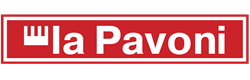 La Pavoni logo on a red and transparent background