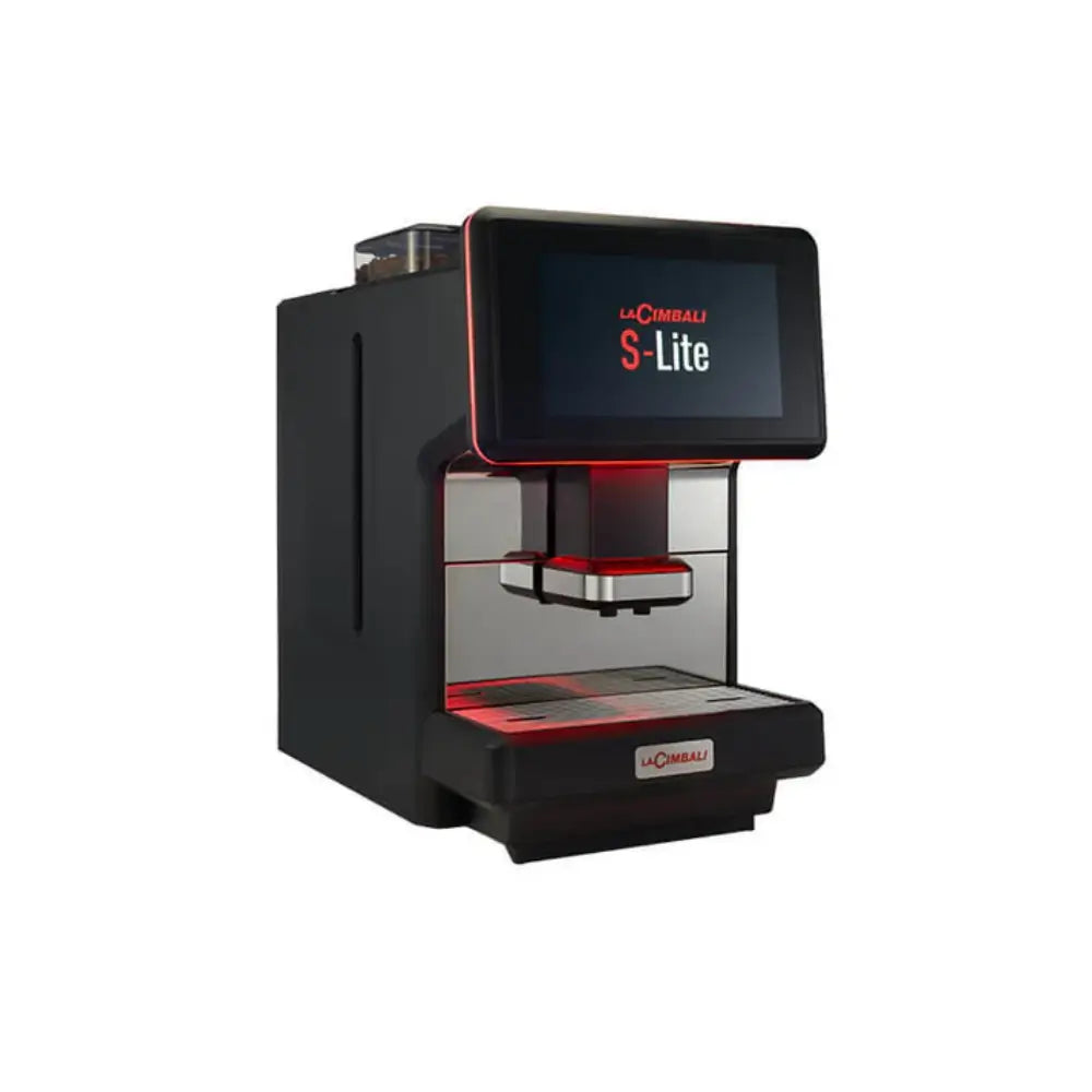 Angled view of the La Cimbali S-Lite 8L bean-to-cup coffee machine highlighting its modern design.
