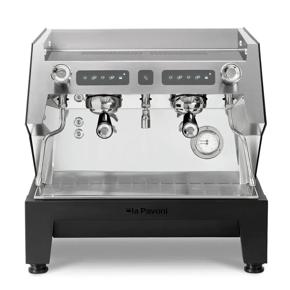 Front view of the La Pavoni BarT Compact espresso machine on a white background.