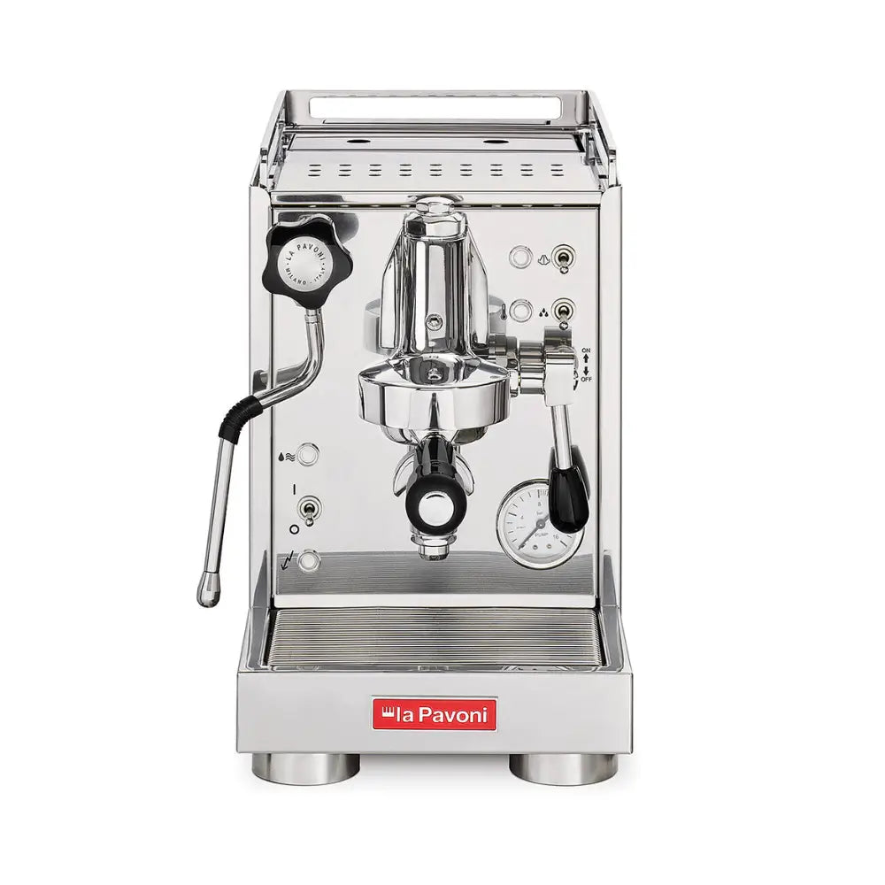 Front view of the La Pavoni Mini Cellini compact espresso machine.