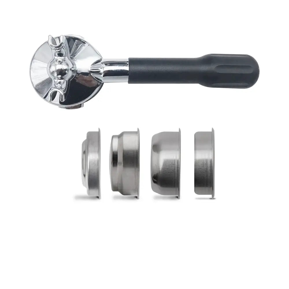 The portafilter and assorted filter baskets that come with the Lelit Anita espresso machine.