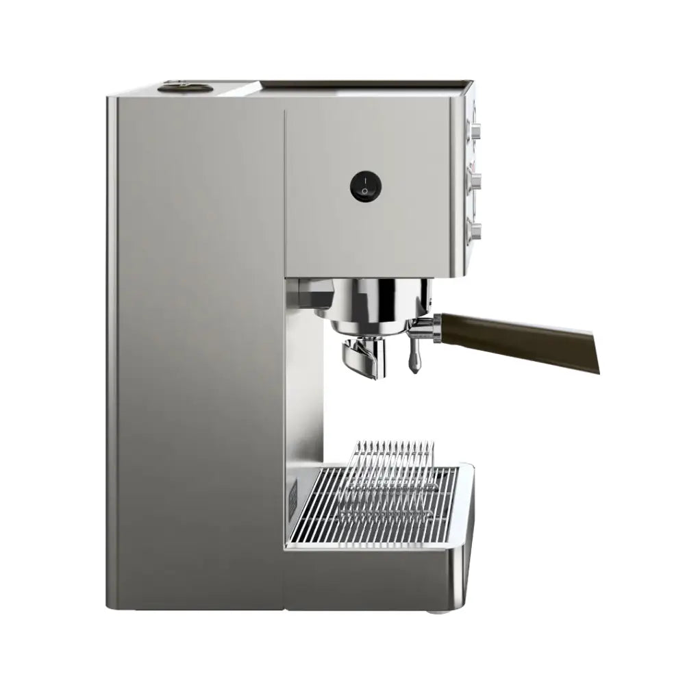Side view of the compact Lelit Victoria espresso machine with a black handle.