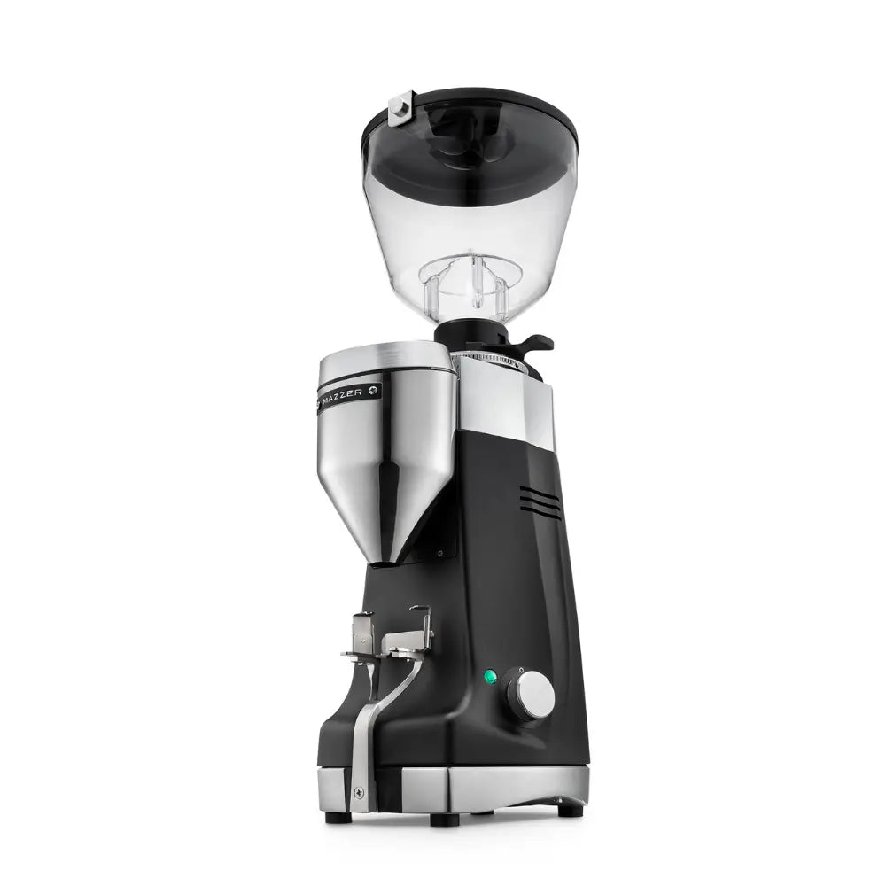 Side view of Mazzer Kony SG espresso grinder with large bean hopper