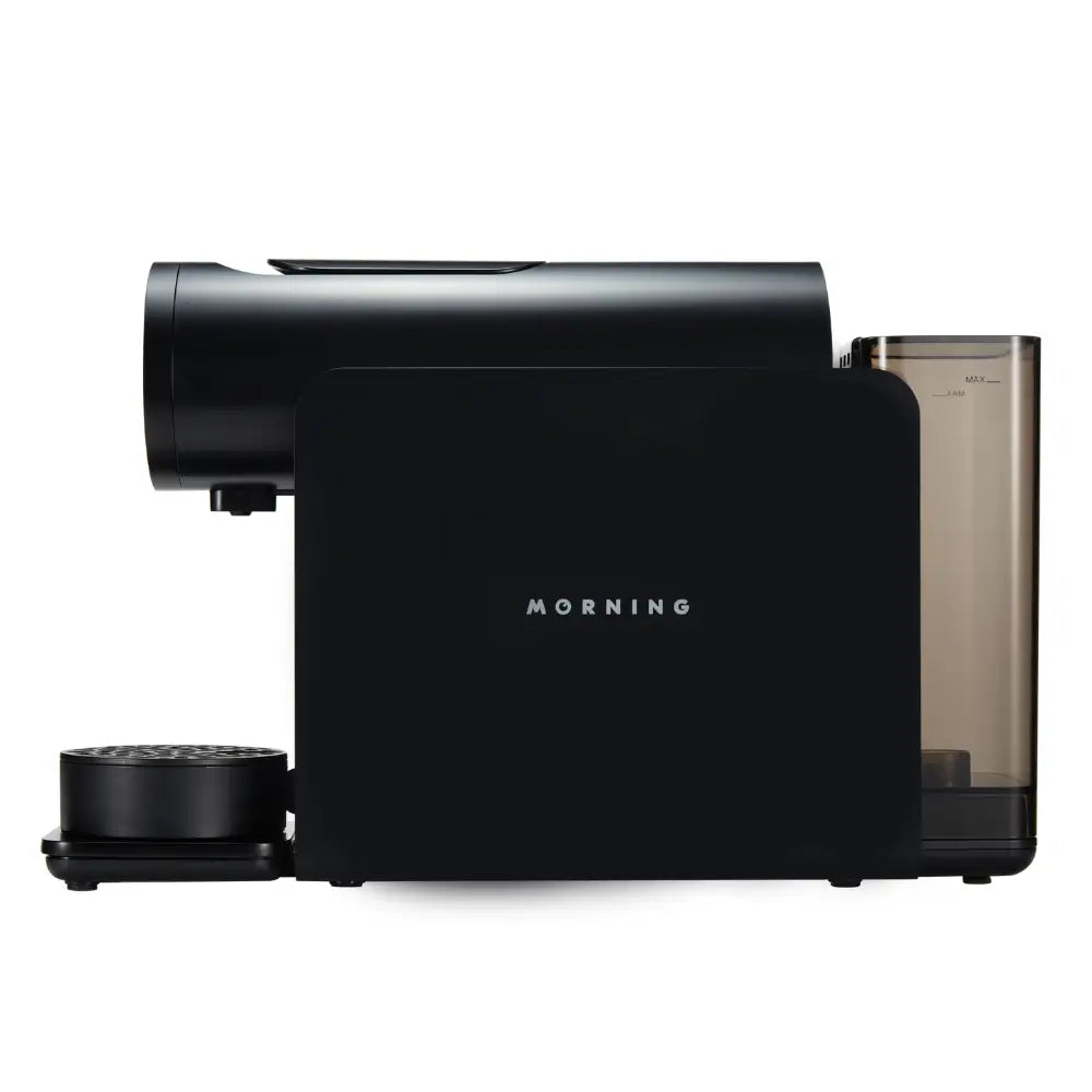 Morning Coffee Machine 220v in black, side profile with water tank visible.
