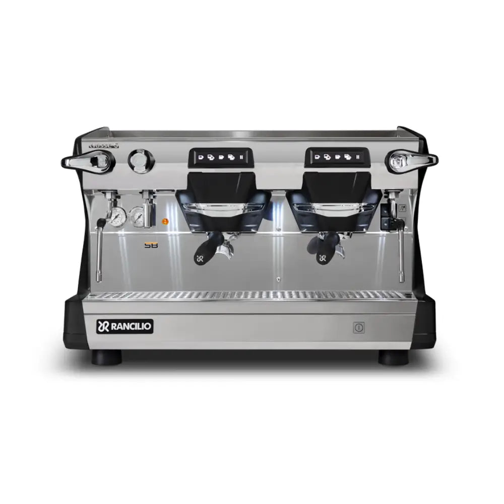 The Rancilio Classe 5 USB 2 Group automatic commercial espresso machine in Anthracite Black, ideal for busy cafes and featuring Steady Brew technology.