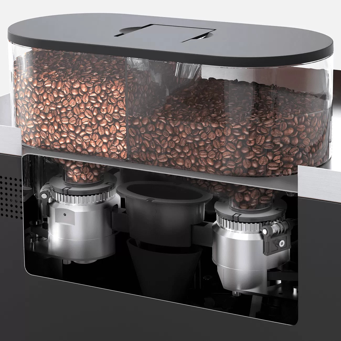 Close-up of the Rex-Royal S2 touchscreen interface with ingredient hoppers