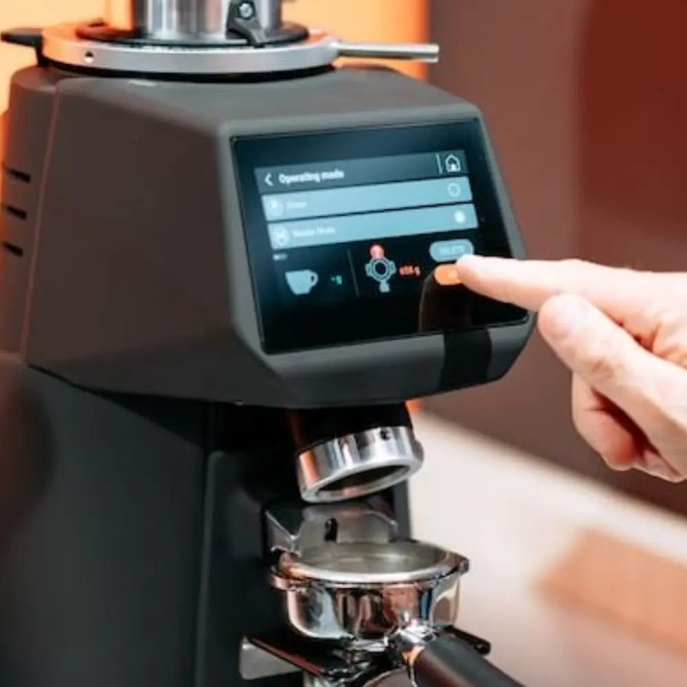 Close-up of the digital touchscreen interface on the SR83 E XGI Pro, showing programmable settings.