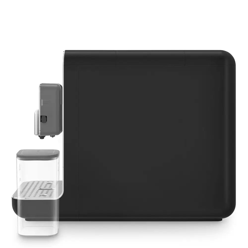 Left side profile of the black SMEG BCC13 fully automatic coffee machine.