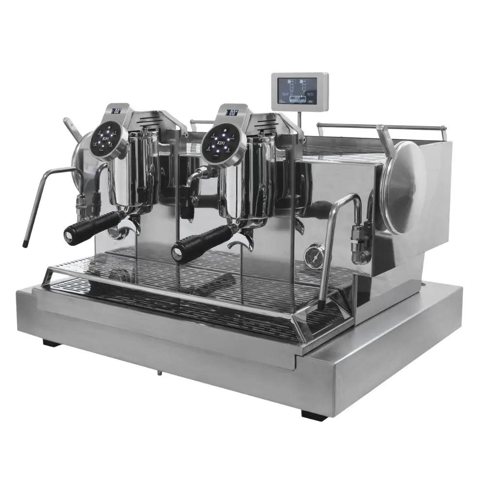 XLVI STH9 2-group commercial espresso machine in polished chrome with digital group controls.