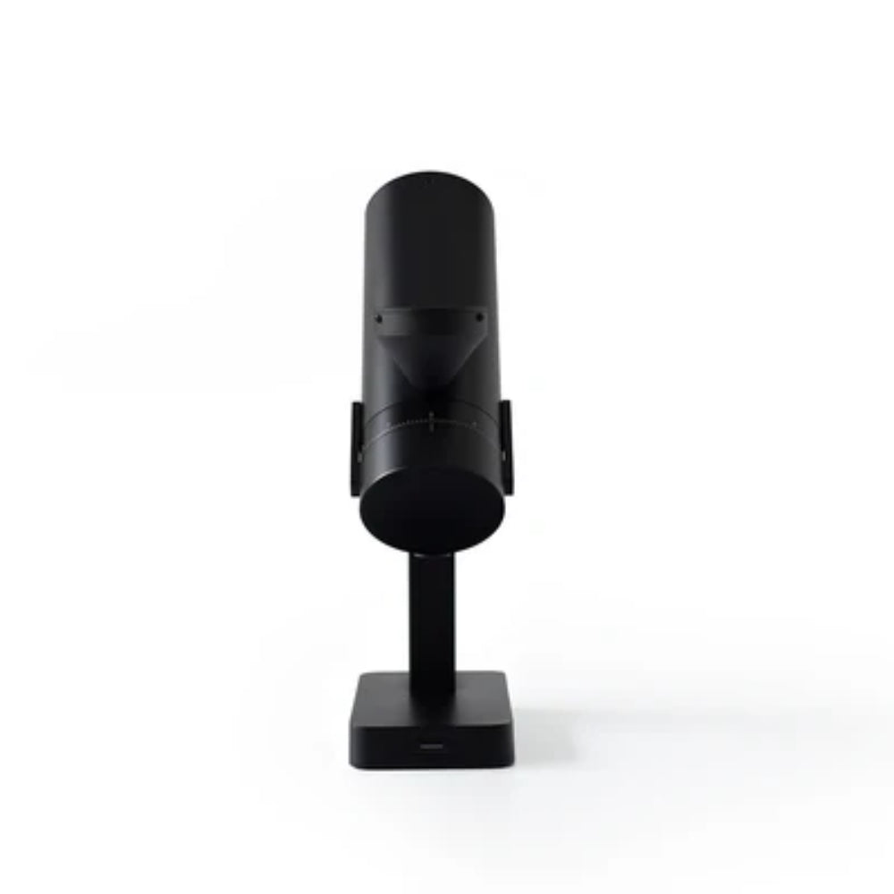 Front view of the Acaia Orbit Coffee Grinder in white with modern minimalist design.