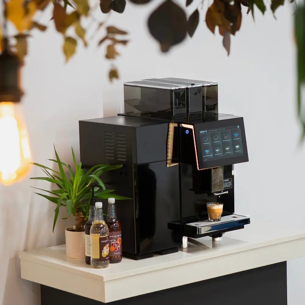 Bestir BMC300 coffee machine brewing fresh espresso with modern design