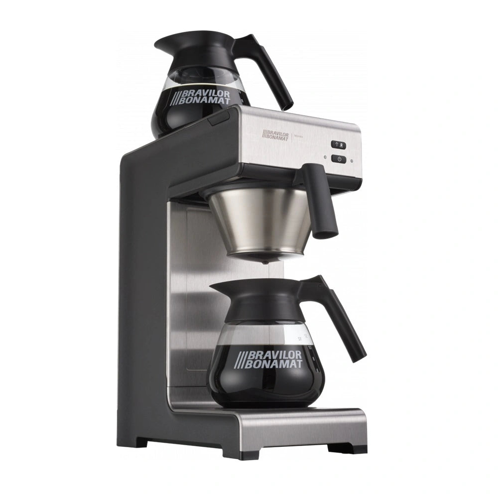 Angled view of the Bravilor Mondo quick filter coffee machine with 1 Brewing System & 2 Decanters