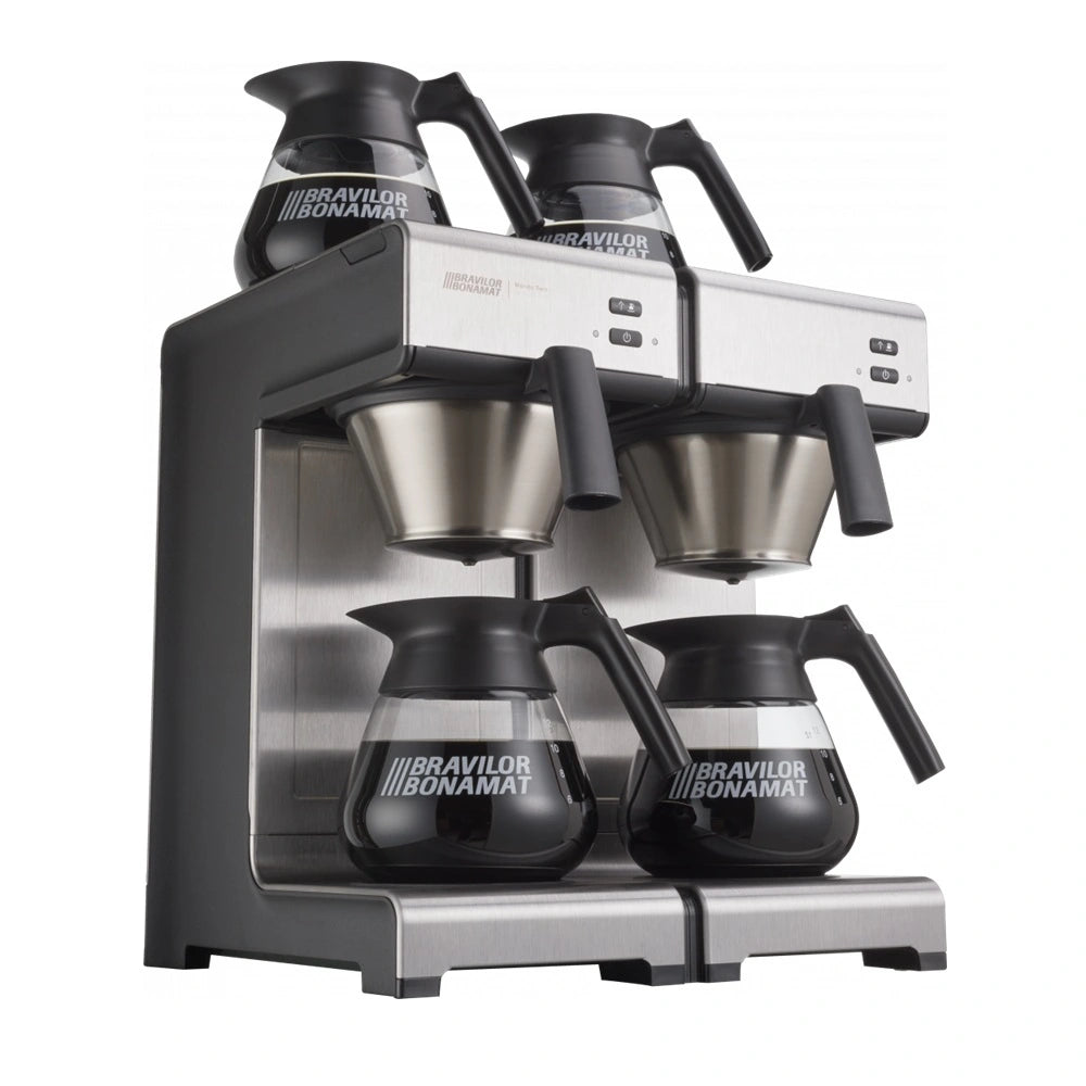 Angled view of the Bravilor Mondo Twin quick filter coffee machine