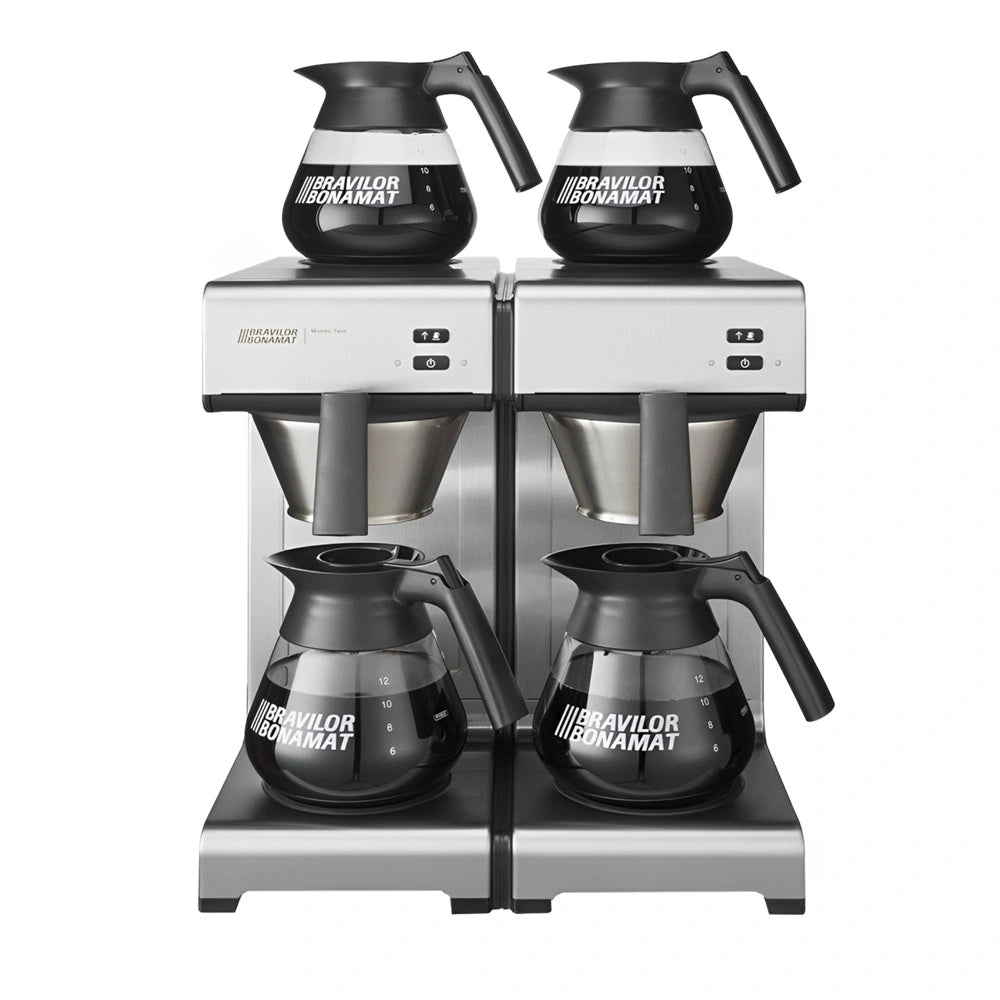 Front view of the Bravilor Mondo Twin quick filter coffee machine