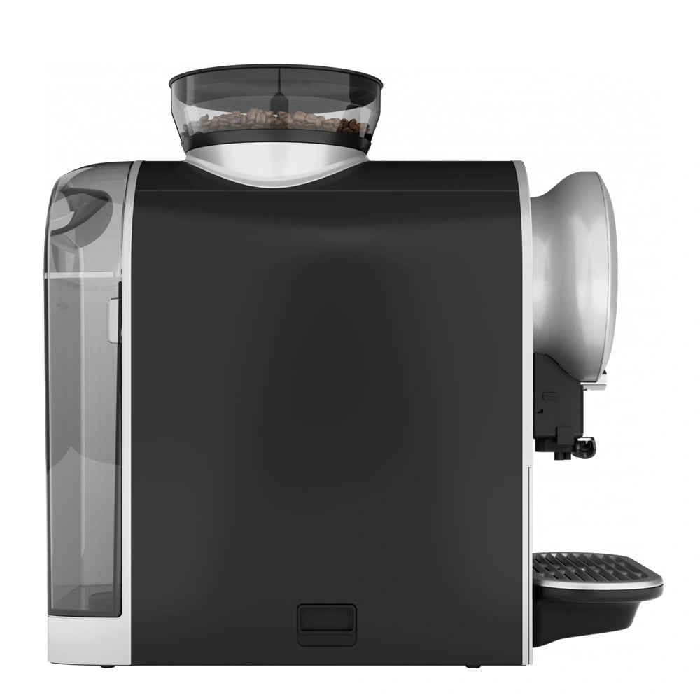 Left side view of the Bravilor SPRSO bean-to-cup espresso machine with touchscreen