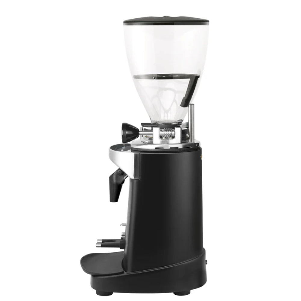 Side profile of the Ceado E37K espresso grinder showing its ergonomic inclination and robust metal housing.
