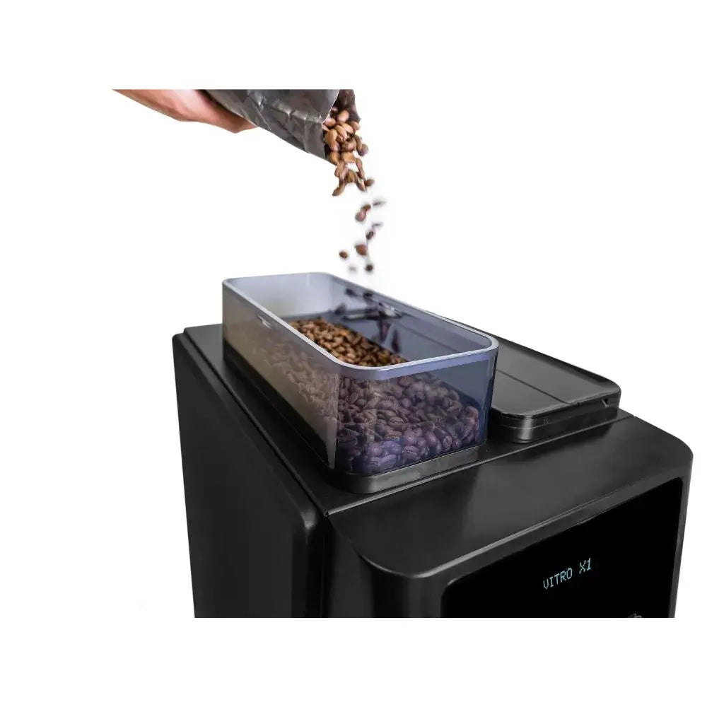 Top view of the Coffetek Vitro X1 coffee machine with bean hopper