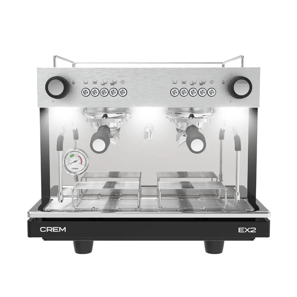 Front view of the CREM EX2 2 Group Mini espresso machine in Black.