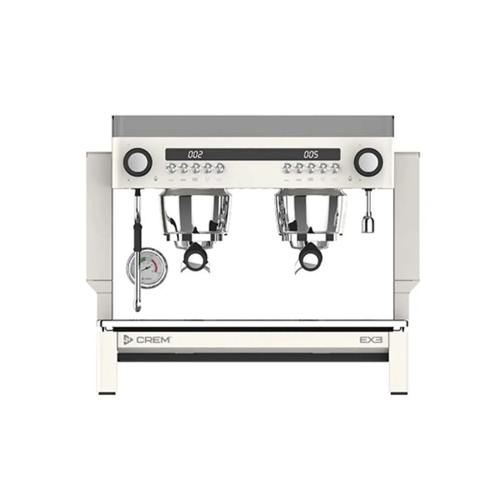 Front view of the CREM EX3 2 Group Compact Mini Espresso Machine showing digital display and controls