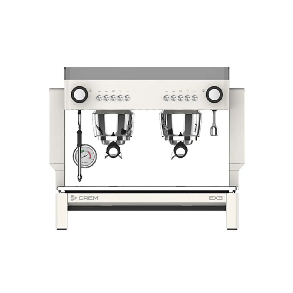 Front view of the CREM EX3 2 Group Compact Mini Espresso Machine with two group heads