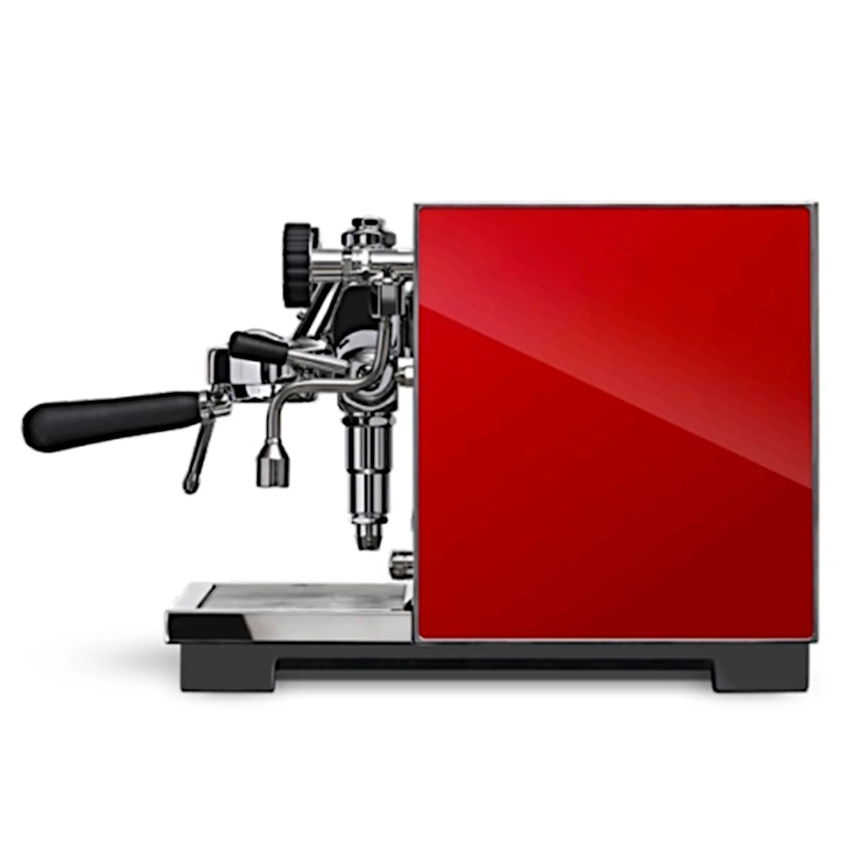 Side view of the Eureka Costanza R domestic espresso machine with red side panel
