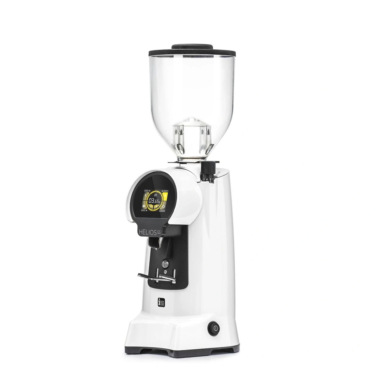 Angled view of the Eureka Helios 65 & 75 On-Demand White Coffee Grinder