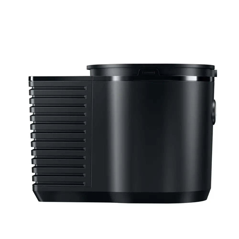 Side view of the black Jura Cool Control milk container for automatic coffee machines.