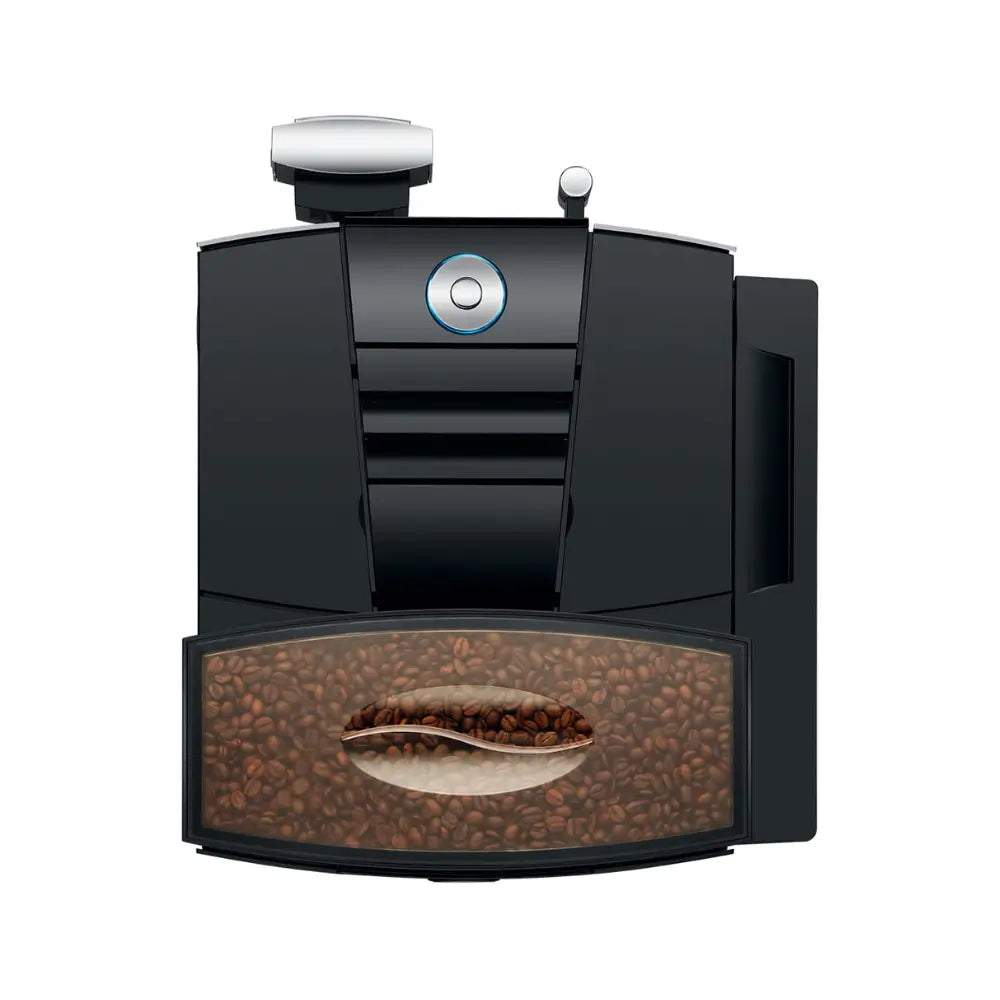 Top view of Jura Giga X3 automatic coffee machine bean hopper filled with coffee beans