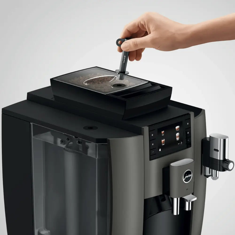 Top view of Jura W8 automatic coffee machine showing bean hopper