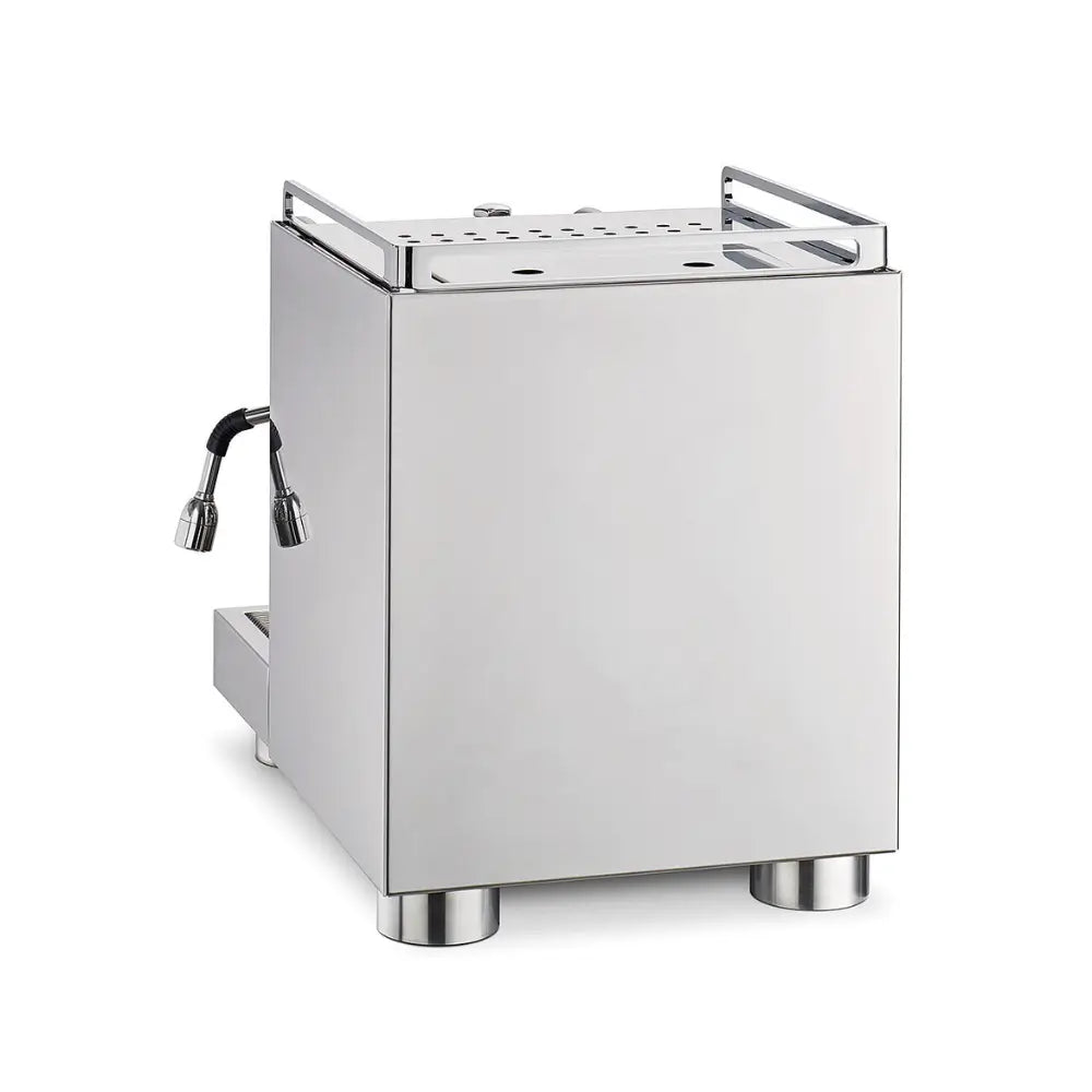 Rear view of the steel La Pavoni Cellini Evolution semi-automatic espresso machine.