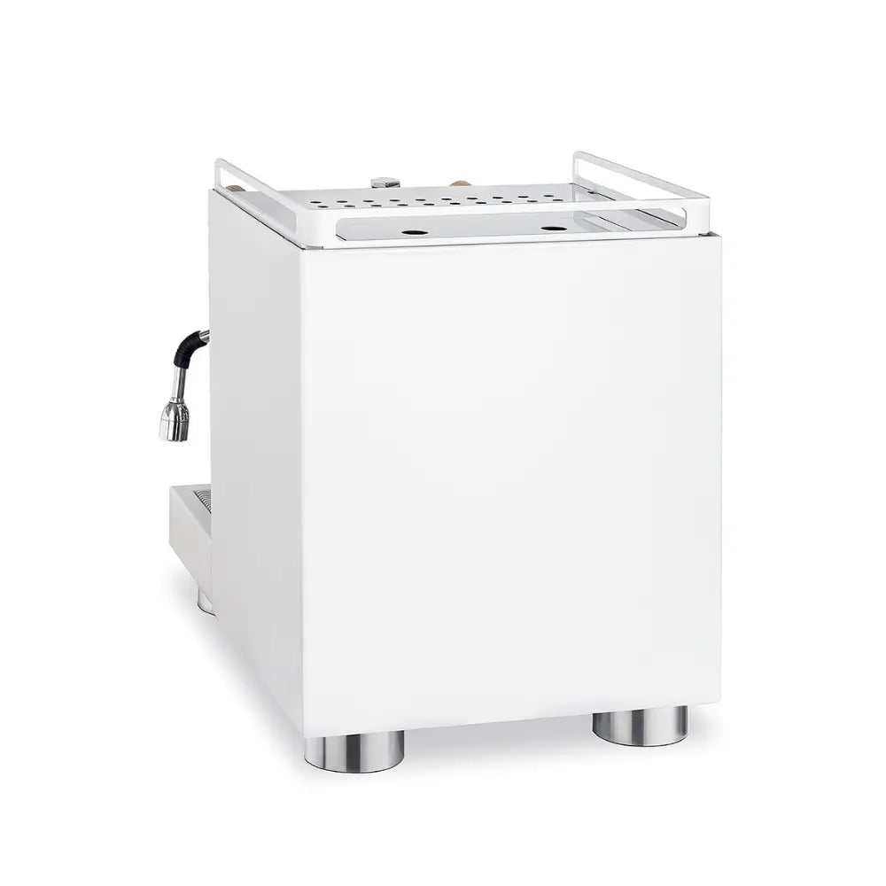Rear view of the white La Pavoni Cellini Evolution semi-automatic espresso machine.