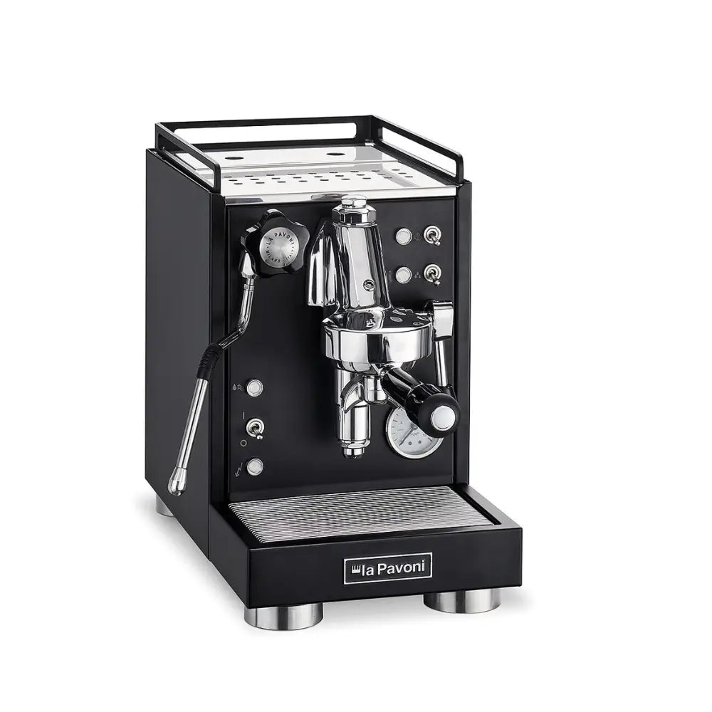 Angled view of the La Pavoni Mini Cellini compact espresso machine.
