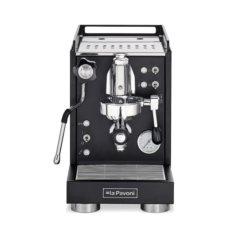 Front view of the La Pavoni Mini Cellini compact espresso machine.