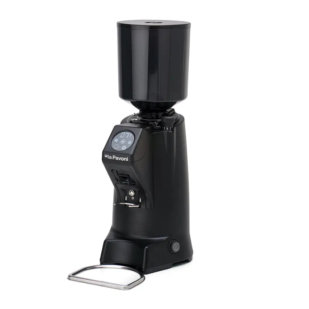 Angled product shot of the La Pavoni Zip Pro commercial coffee grinder.