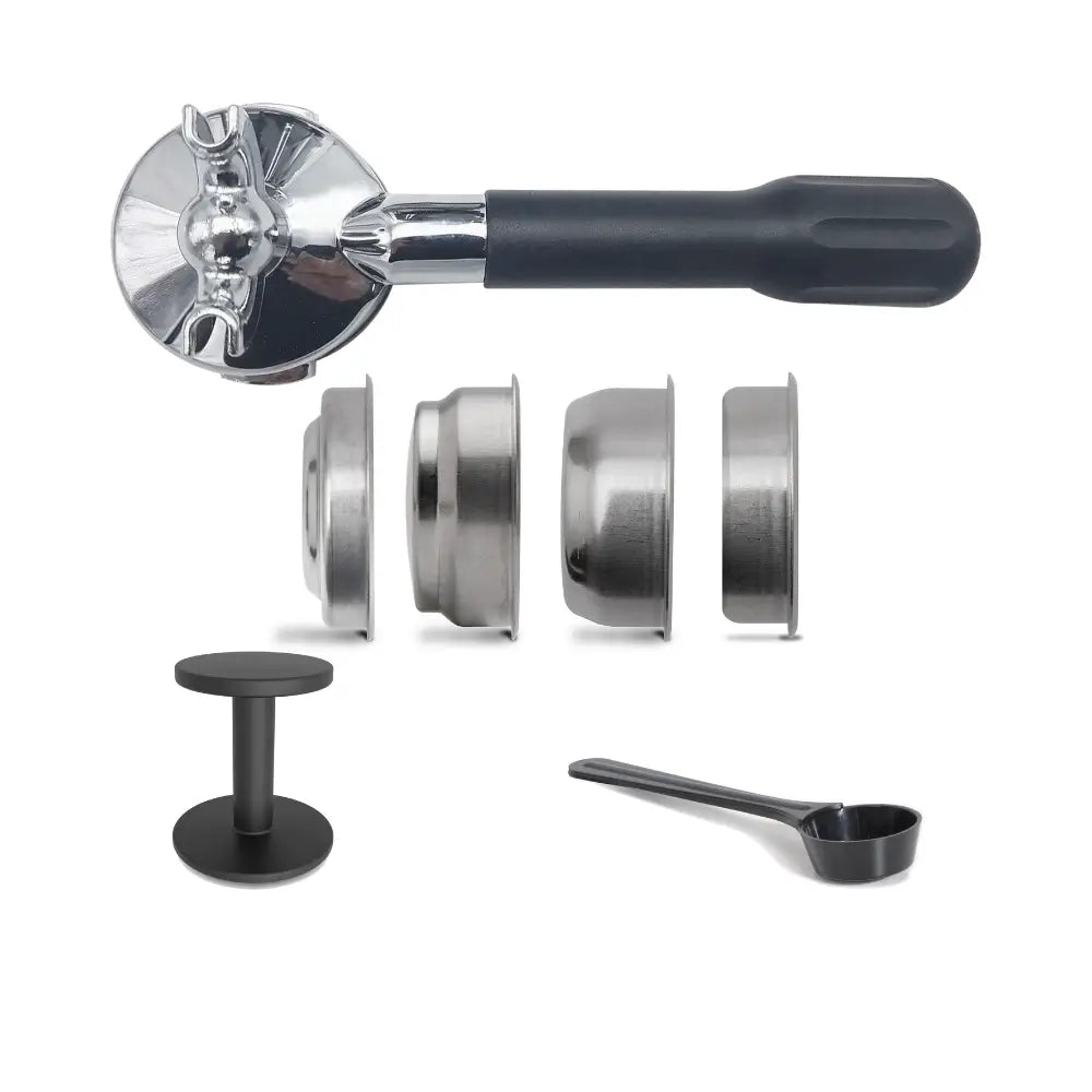 Lelit Anna accessories, including the portafilter, tamper, and filter baskets.