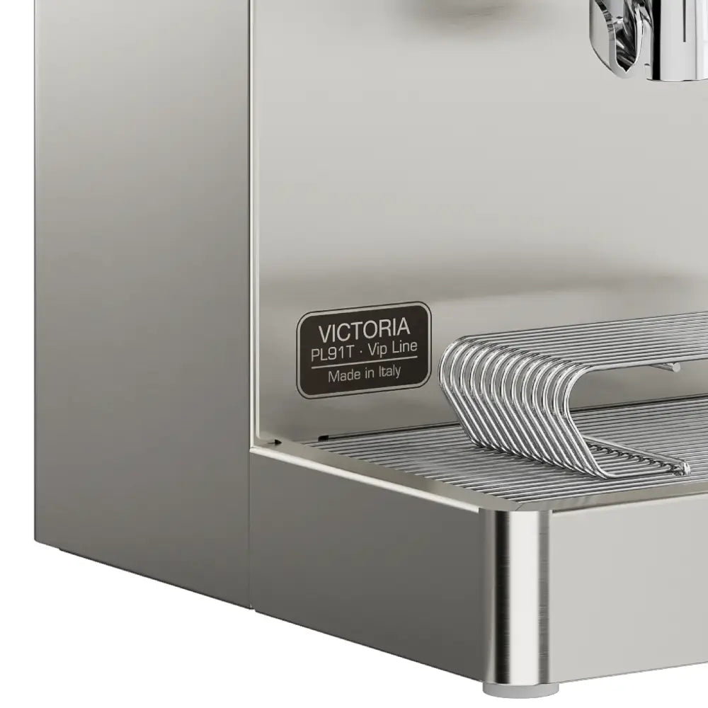 The Lelit Victoria VIP Line and "Made in Italy" plaque on the machine.
