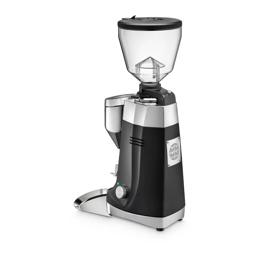 Back angle of Mazzer Kony SG espresso grinder showing rear panel and hopper