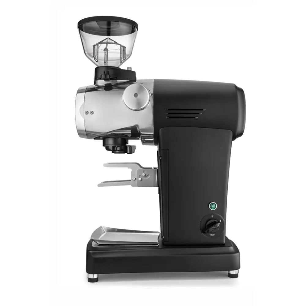 Side view of Mazzer ZM Plus Digital coffee grinder in black finish